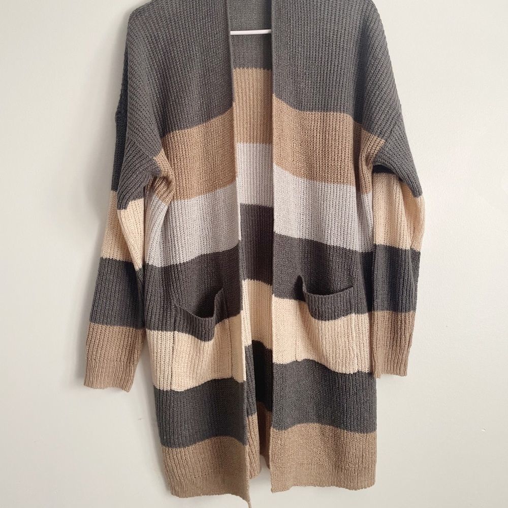 Striped colorblock knit cardigan